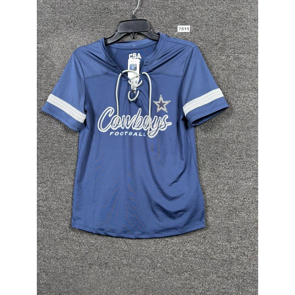 Dallas Cowboys Shirt Womens Small Blue NFL Football Lace Up Short Sleeve CSA